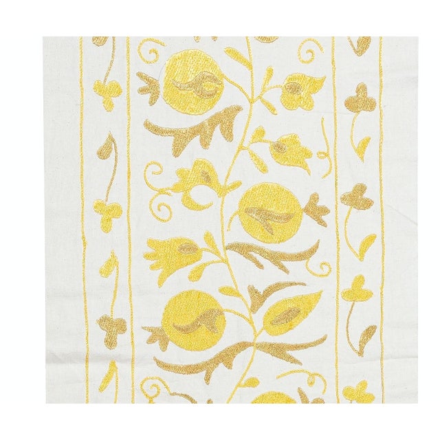 Contemporary 20x71 in Embroidered Table Runner. Cotton Wall Hanging. Yellow Tablecloth For Sale - Image 3 of 5