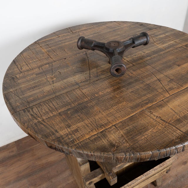 Industrial Early 20th Century Wine Tasting Table With Wine Press Base For Sale - Image 3 of 14