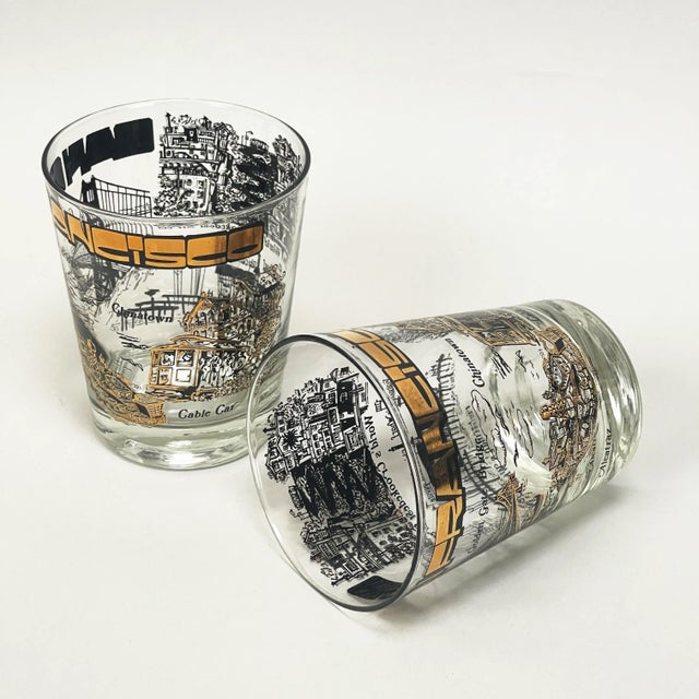 Beautifully detailed and gilded souvenir rocks glasses with all the famous San Francisco landmarks!