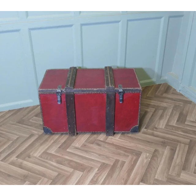 Purpose Made Leather Travel Trunk Strong Box This piece was made to fit on a carriage, it is very heavy and strong, it is...