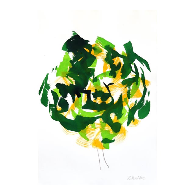 Autumn Tree 5 - Original Expressionist Tree Landscape Ink Painting on French Linen Paper by Bettina Mauel For Sale