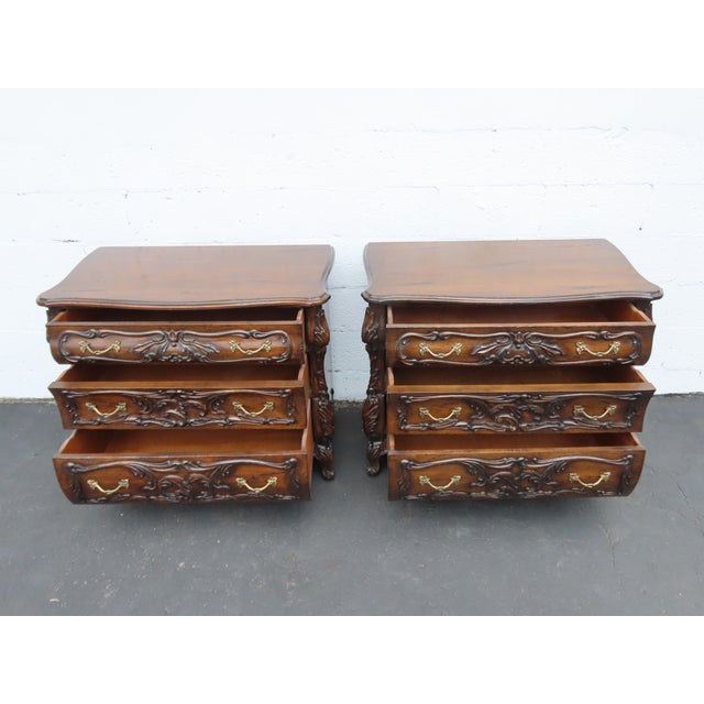 French Heavy Carved Large Nightstands Commodes Small Dressers Chests a Pair 6459 For Sale - Image 13 of 18