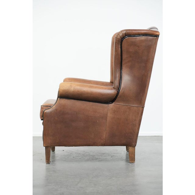 1990s Sheepskin Wing Chair in Leather For Sale - Image 5 of 14