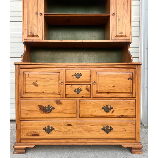Farmhouse Pine Two Piece Stepback Hutch Cupboard For Sale - Image 4 of 10