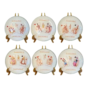 19th Century Set of 6 French Majolica Plates From Choisy-Le-Roi, Humour Playing Cards