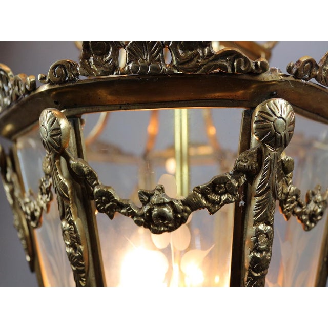 1970 France Louis XVI Gold Bronze Glass Lantern Chandelier Light For Sale - Image 6 of 18