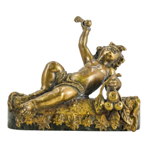 Antique Bronze Putto on Marble Base