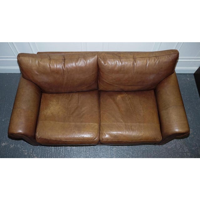 Brown Leather Two to Three Seater Sofa with Feather Back Cushions For Sale - Image 11 of 18