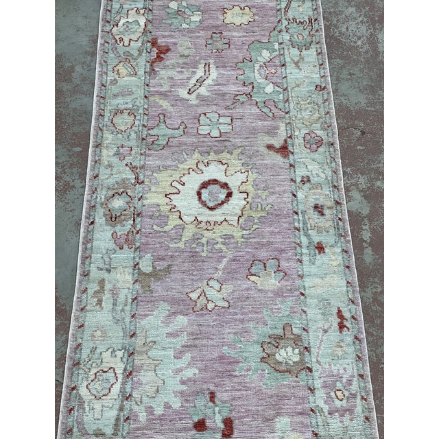Turkish Oushak Pink Wool Runner 2’9” X 11’8” For Sale - Image 4 of 6