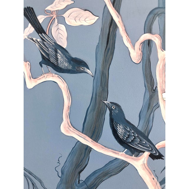 Textile "Swan and Only" Contemporary Blue and White Chinoiserie Painting by Allison Cosmos For Sale - Image 7 of 7