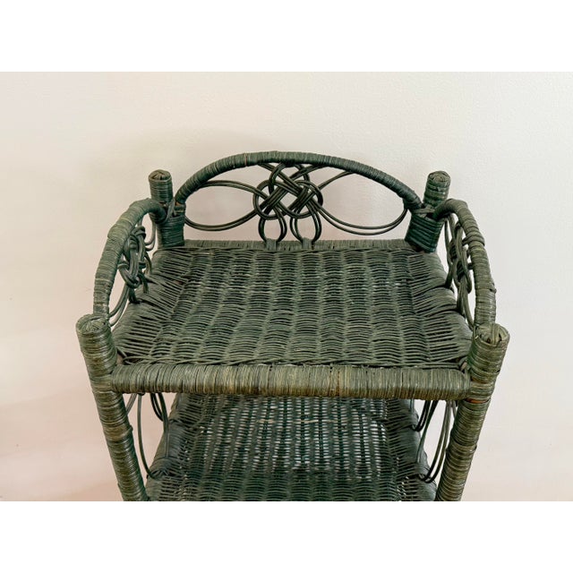 1970s Vintage Green Wicker Shelf With Four Tiers For Sale - Image 5 of 10