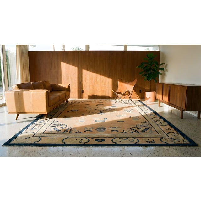 1890s Rose Pink Floral Vase Qing Antique Chinese Peking Carpet 6'6''x 8'4'' Knotted Wool Rug For Sale - Image 12 of 12