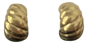 Vintage Monet Gold-Tone Shrimp Earrings – 1980s Ribbed Croissant Clip-on Statement Hoops | Signed Designer Costume Jewelry, A Pair