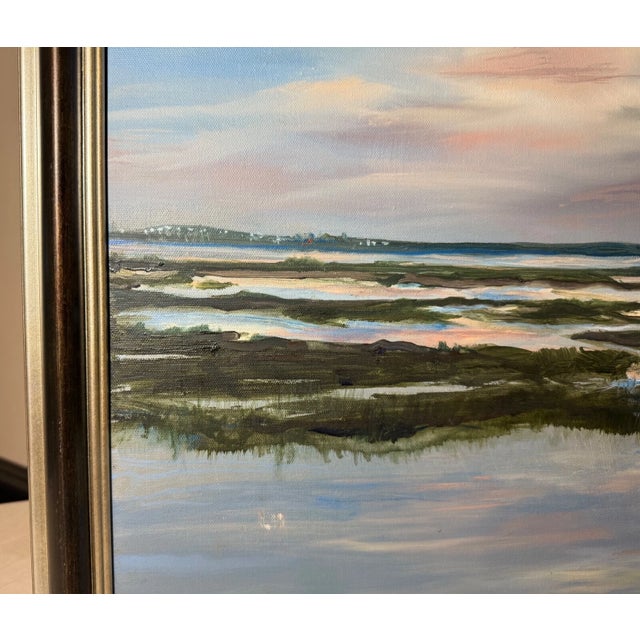 Large Original Louise Ramsay Jersey Marsh Oil Painting Sea Landscape on Canvas For Sale - Image 13 of 13