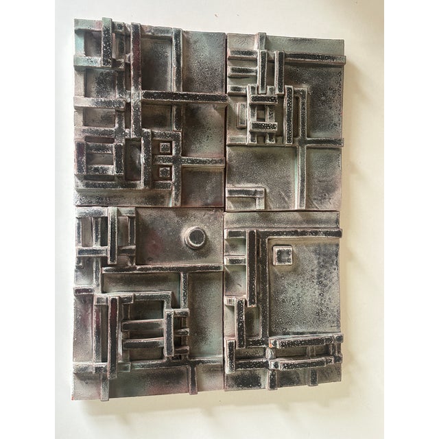 Aqua Jean Pierre Devaud, Architectural Scene, 1960s, Ceramic Tile Composition For Sale - Image 8 of 18