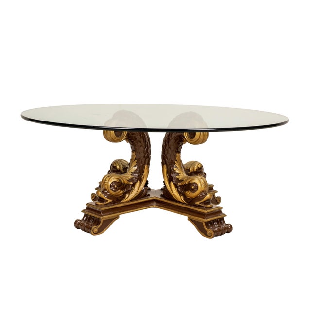 Wood 1980s Italian Neoclassical Style Gilt Scroll Base Round Glass Coffee Table Hollywood Regency For Sale - Image 7 of 14
