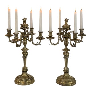 Pair of French Napoleon III Period Louis XVI Bronze Candelabra For Sale