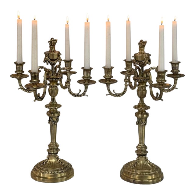 Pair of French Napoleon III Period Louis XVI Bronze Candelabra For Sale