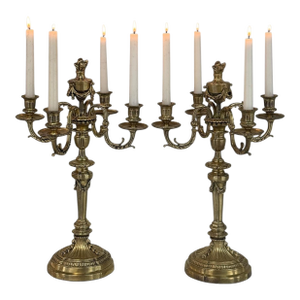 Pair of French Napoleon III Period Louis XVI Bronze Candelabra