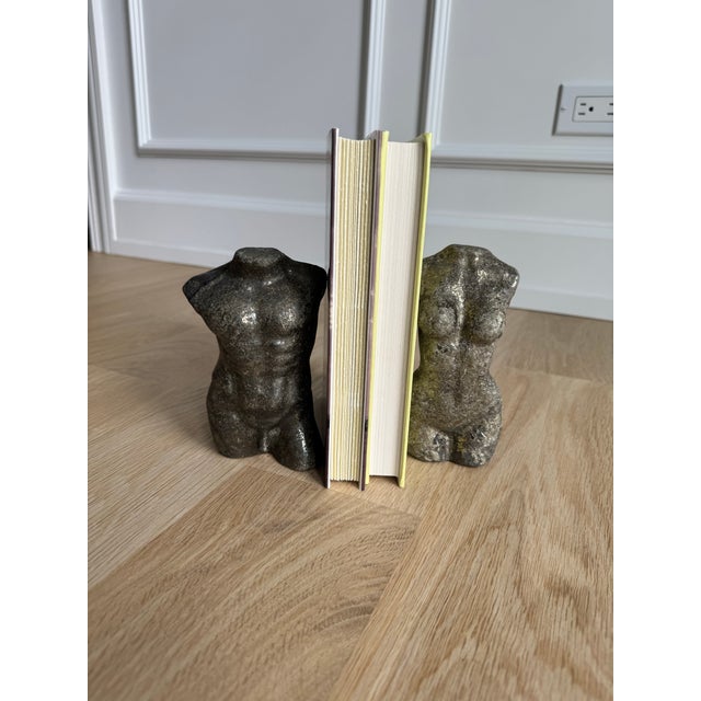 Late 20th Century Pair of Solid Pyrite Male & Female Torso Sculptures / Bookends For Sale - Image 5 of 8