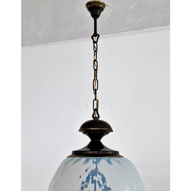 Italian Pendant Light in Brass and Opaline Textural Murano Glass, 1970 For Sale - Image 4 of 18