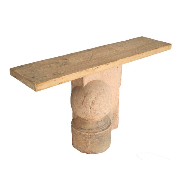French Late 20th Century Pair of Stone and Wood Console Tables For Sale - Image 3 of 11