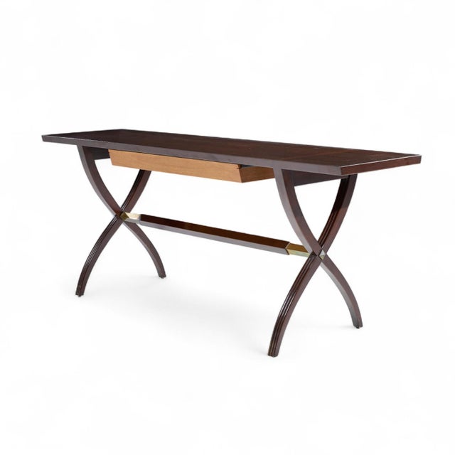 Brown Edward Wormley for Dunbar Mid Century Brass, Walnut and Mahogany Console Table For Sale - Image 8 of 11