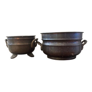 Vintage Indian Antique Brass Footed Decorative Bowls – Pair For Sale