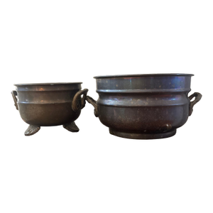 Vintage Indian Antique Brass Footed Decorative Bowls – Pair
