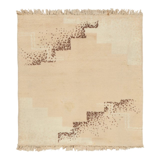 Vintage French Wool Rug With Stepped Motifs by Rug & Kilim, 1950-1959 For Sale