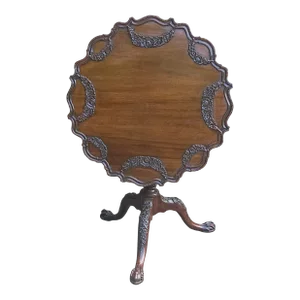 Potthast Bros Hancrafted Chippendale Style Carved Mahogany Tilt Top Tea Table