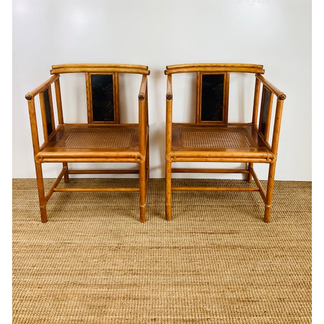 Art Deco Vintage Pair of Faux Bamboo Asian / Chinoiserie Chic Pagoda Chairs For Sale - Image 3 of 17