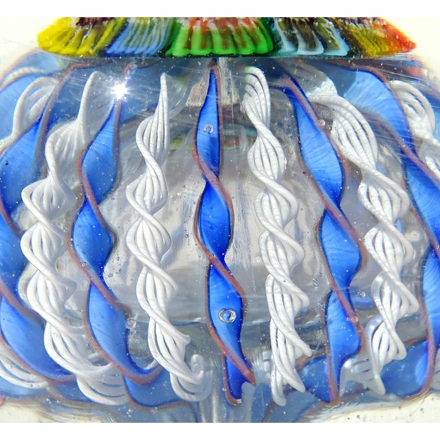 Late 20th Century Vintage Murano Millefiore Flowers Twisting Zanfirico Ribbons Italian Art Glass Crown Top Paperweight For Sale - Image 5 of 6