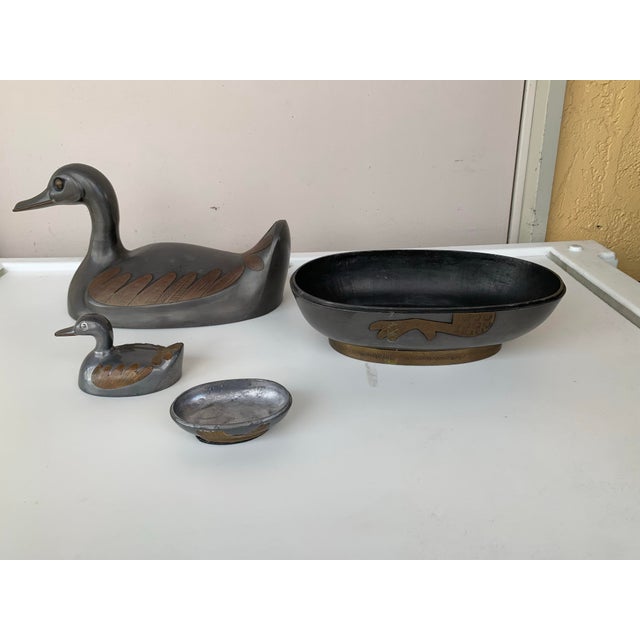 Gray Vintage Pewter & Brass Duck Trinket Boxes -2 For Sale - Image 8 of 11