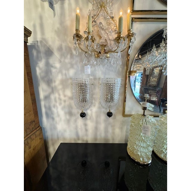 Modern Pair of Murano Glass Black Ball Wall Sconces For Sale - Image 3 of 7