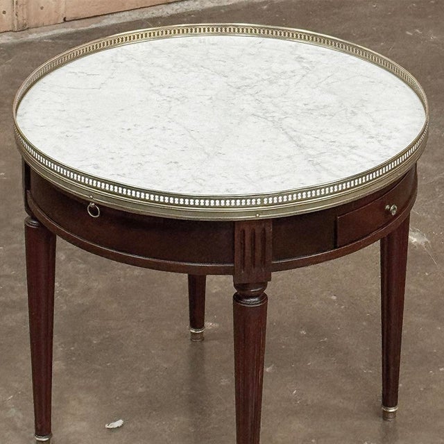 Wood Antique French Louis XVI Mahogany Marble Top Bouillotte Table For Sale - Image 7 of 16