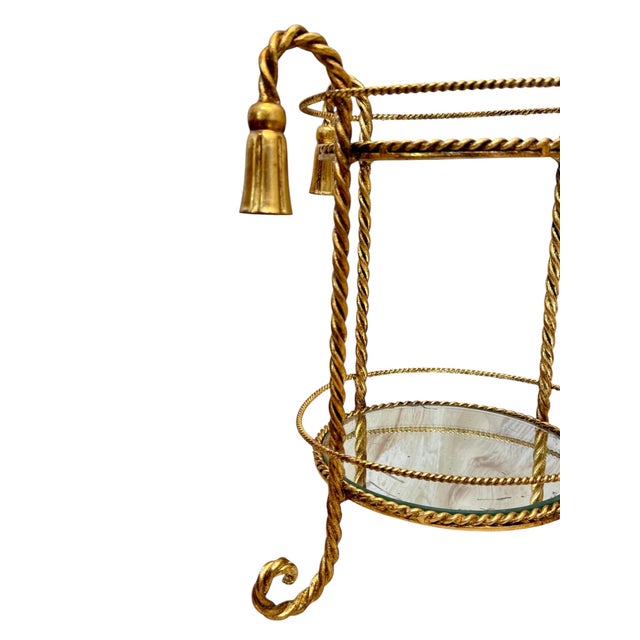 Napoleon III Style Hollywood Regency Gilt Metal Rope and Tassels Pedestal Table, Italy, 1970s For Sale - Image 6 of 10