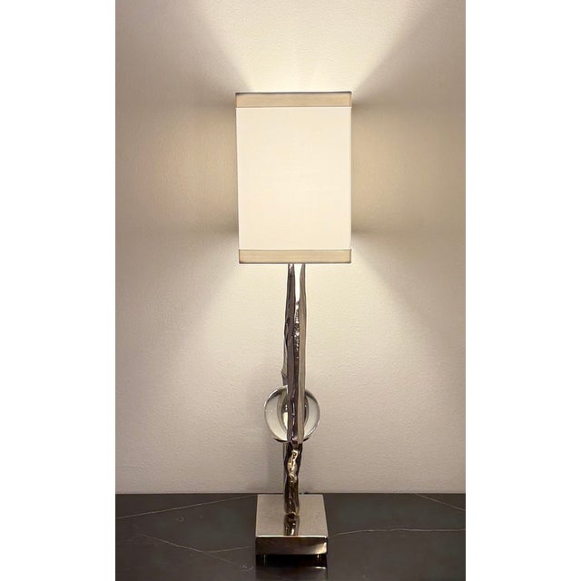 2020s Global Views Nickel Abstract Lamp W/ Crystal Sphere For Sale - Image 5 of 9
