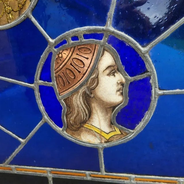 Antique Flemish Dutch Stained Glass Window Panel With Bishop For Sale - Image 11 of 12