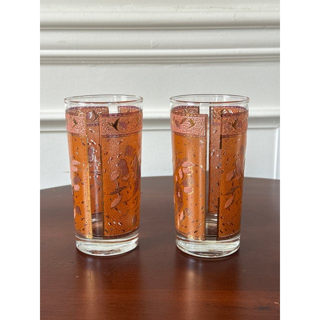 Mid-Century Modern Hand Painted Highball Glasses With Bird Pattern - Set of 4 For Sale - Image 10 of 10