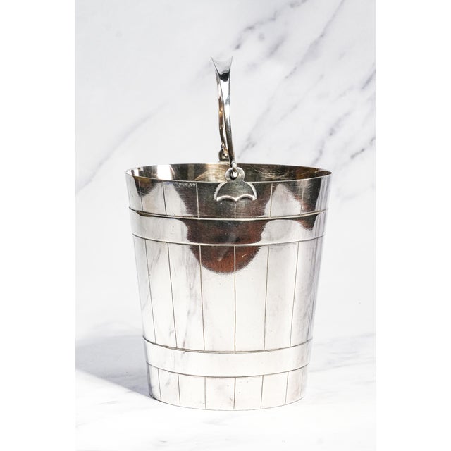 Charming Antique English Silverplate Ice Bucket Novelty Coopered Pail Original Strainer Edwardian Barware Home Decor For Sale - Image 4 of 18