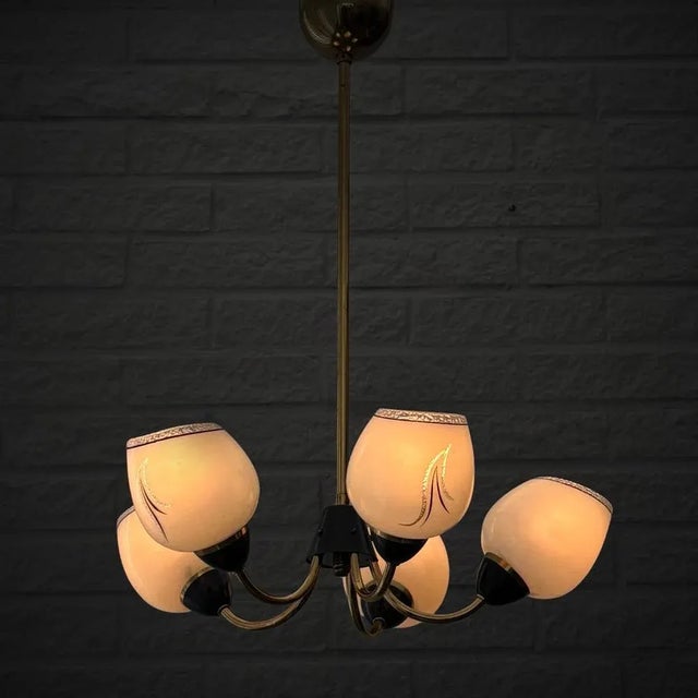 Metal Mid-Century Modern Scandinavian Pendant in Brass and Glass, 1940s For Sale - Image 7 of 10