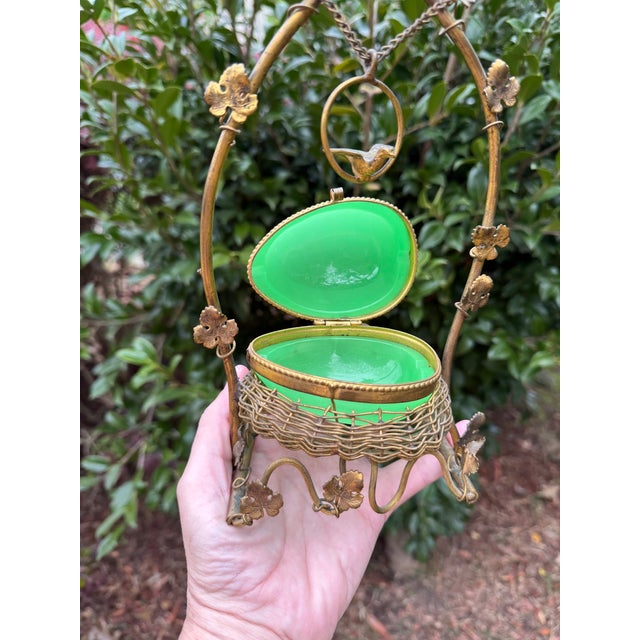 Antique French Opaline Casket Gilt Nest and Ivy Canopy Stand, Palais-Royal Taste, Uranium Glass For Sale - Image 14 of 15