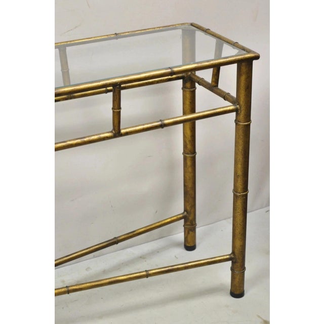 Gold Vintage Italian Hollywood Regency Faux Bamboo Gold Gilt 72" Console Hall Table For Sale - Image 8 of 11