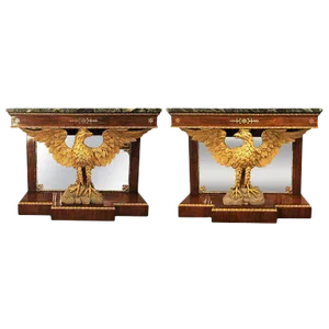Monumental Federal Style Console Table with Carved Opposing Eagles - a Pair