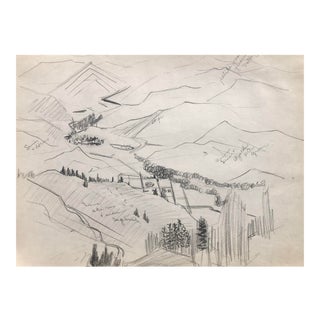 1950s Mountain Range in Snow Drawing For Sale