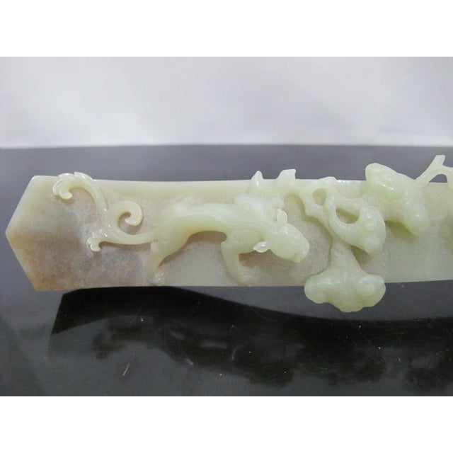Chinese Carved Jade Ruyi Scepter With 2 Dragons on Custom Stand For Sale - Image 9 of 14