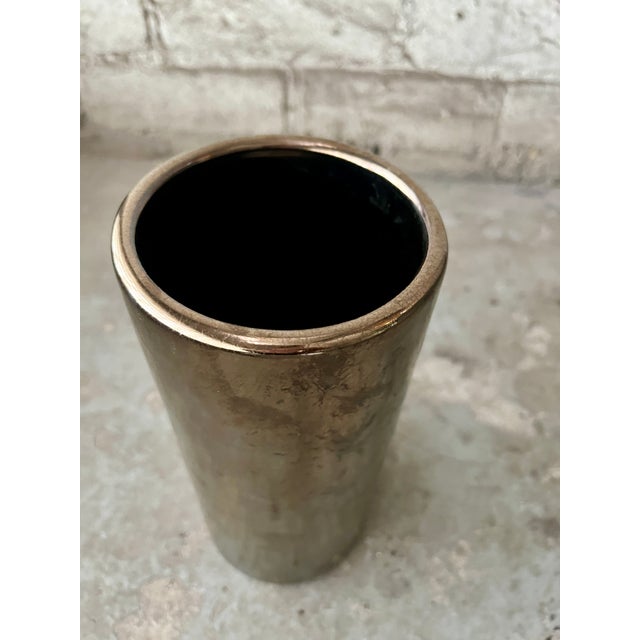 Ceramic 1980s Postmodern Heager Metallic Glaze Cylindrical Vase For Sale - Image 7 of 9