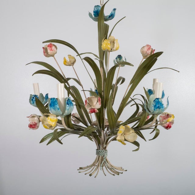 Painted tole floral motif chandelier.