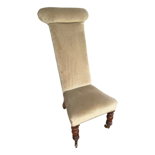 Victorian Green Velvet Prayer Chair on Original Casters, 1900 For Sale